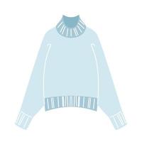 trendy blauwe warme gebreide trui oversized. moderne winterkleding voor de lente, herfst of winter. eenvoudige vectorillustratie in vlakke stijl geïsoleerd op een witte achtergrond vector