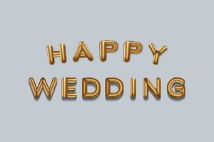 gelukkige bruiloft geschreven met gouden folieballonnen. gelukkige bruiloft belettering gouden ballonnen, gelukkige bruiloft typografie achtergrond. vector ontwerp