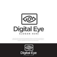 digitaal oog logo vector ontwerp. minimalistische logo-ontwerplay-out voor medische zorg. optometrist creatieve symbool concept sjabloon. oog icoon. lijn pictogram ontwerp