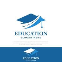 afstuderen toga hoed illustratie ontwerp logo, reizen symbool sjabloon, universitair onderwijs icoon vector