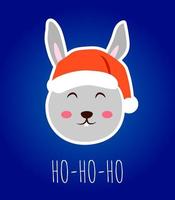 konijn hoofd sticker in rode kerstmuts kerst viering vector illustratie platte kaart grappig karakter nieuwjaar winter concept konijntje