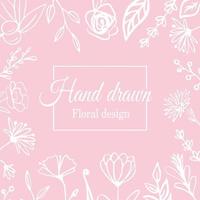 bloemen frame grens botanisch sjabloon roze achtergrond banner bruiloft uitnodiging ontwerp doodle zeer fijne tekeningen tekening roos bloem bladeren plant kruiden schets bloesem illustratie vintage wenskaart vector