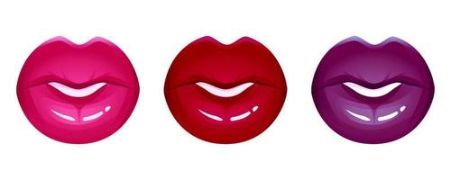 realistische lippen vector icon set geïsoleerd op wit. vrouwen 3d mond, rode glanzende glanzende lippenstift. mode glamour illustratie.