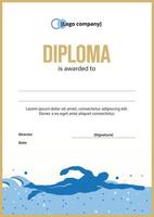 zwemwedstrijd diploma sjabloon. diploma van de winnaar van sport-, wetenschappelijke en educatieve wedstrijden. vector