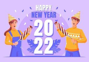 gelukkige mensen die het nieuwe jaar 2022 vieren vector