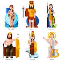 Egale kleur Olympische goden Icons Set vector