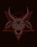 illustratie vector baphomet hoofd met pentagram