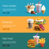 Fast-food opties Pictogrammen 3 Horizontale banners vector