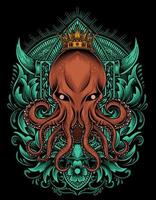 illustratie vector koning octopus met vintage gravure ornament