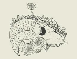illustratie vector geit schedel met bloem ornament