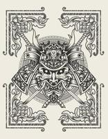 illustratie vector samurai hoofd gravure ornament