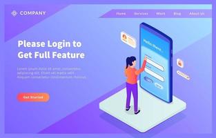 veilig inlogconcept op smartphone met gebruikersnaam en wachtwoord voor toegang voor vrouwen met isometrische stijl vector
