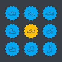 schoenen lijn iconen set, hakken, laarzen, trainers tekenen voor winkel, vectorillustratie vector