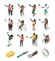 selfie dag isometrische kleur pictogram set vector