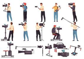 mannen met videocamera platte set vector