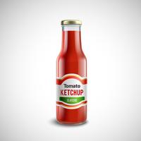Ketchup glazen fles in realistische stijl vector