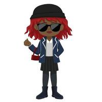 cool fancy klein Afrikaans-Amerikaans meisje met rood haar en hoed vector