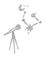laag poly illustratie van een telescoop tegen een sterrenhemel en de maan. vector. schets tekening. retro stijl. achtergrond, symbool, embleem voor het interieur. zakelijke metafoor. vector