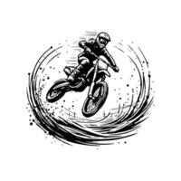 motorcross jumping illustratie. motor bijhouden logo ontwerp vector