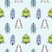 naadloos patroon voor nieuwjaar en kerstmis. kerstbomen handgetekende in doodle stijl. print voor stof, eindeloze achtergrond voor inpakpapier. wenskaart ontwerp vector