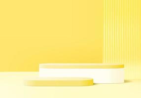 3D product display achtergrond platform met glazen wand geel licht modern. achtergrond vector 3D-rendering podium platform. stand show cosmetisch product. podium showcase op sokkel moderne lichte studio