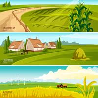 Platteland 3 horizontale vlakke banners instellen vector