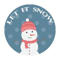 laat het sneeuwen. sneeuwpop en sneeuwvlokken. kerst wenskaart. vector