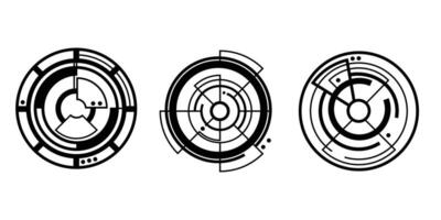 moderne doelillustratie in verschillende stijlen. creatief doelwit gevormd in een futuristische of cyberstijl die geschikt is voor digitaal gamen. cirkels doel geïsoleerd op wit. vector