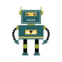 een creatieve illustratie van een retro robot in het groen. een grappig stripfiguur voor futuristisch themaontwerp. een element vector collectie.