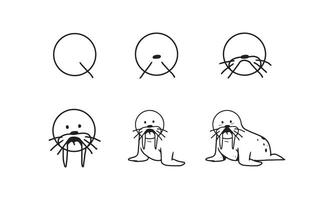 Walrus tekeninstructie uit alfabet vector