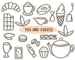 koffie en thee doodle set geïsoleerde vectorillustratie vector
