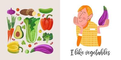 gelukkige wereld vegetarische dag. vectorillustratie met hand getrokken unieke texturen. vector