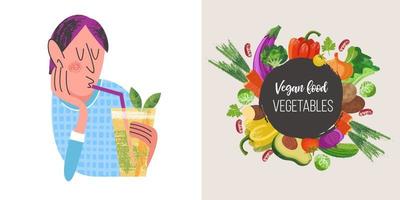 gelukkige wereld vegetarische dag. vectorillustratie met hand getrokken unieke texturen. vector