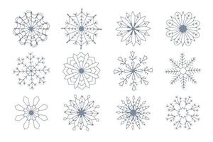 set wintersneeuwvlokken, kerstsneeuwvalontwerp voor vakantiegroeten en printverpakking en kaart vector