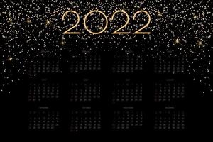 2022 kalender met luxe gouden glanzende glitter en fakkels, rijk horizontaal ontwerp voor wand- of tafelkalenderplanner vector