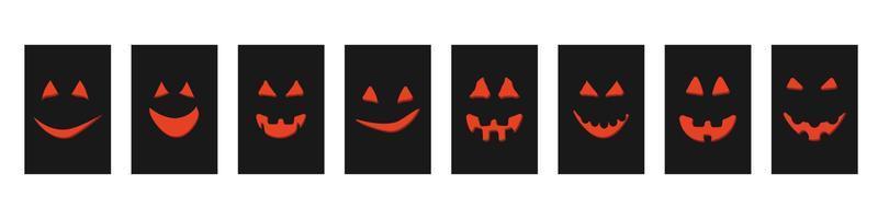halloween oranje pompoen gezicht jack-o-lantern op kaarten vector