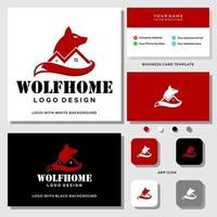 wolf en onroerend goed logo-ontwerp met sjabloon voor visitekaartjes. vector