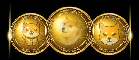 icon set doge munten, doge munt, shiba inu, baby doge, doge meme cryptocurrency vector