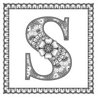 letter s gemaakt van bloemen in mehndi-stijl. kleurboek pagina. schets hand-draw vectorillustratie. vector