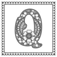 letter q gemaakt van bloemen in mehndi-stijl. kleurboek pagina. schets hand-draw vectorillustratie. vector