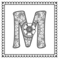 letter m gemaakt van bloemen in mehndi-stijl. kleurboek pagina. schets hand-draw vectorillustratie. vector