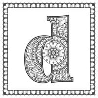 letter d gemaakt van bloemen in mehndi-stijl. kleurboek pagina. schets hand-draw vectorillustratie. vector