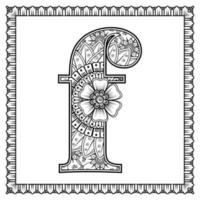 letter f gemaakt van bloemen in mehndi-stijl. kleurboek pagina. schets hand-draw vectorillustratie. vector