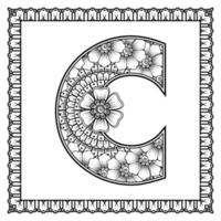 letter c gemaakt van bloemen in mehndi-stijl. kleurboek pagina. schets hand-draw vectorillustratie. vector