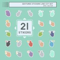 sticker set gebaren - lijn knippen - eenvoudige illustratie, bewerkbare lijn vector