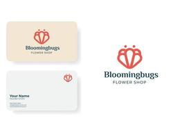 artistieke bloeiende bloemen lieveheersbeestjes logo met sjabloon voor visitekaartjes vector
