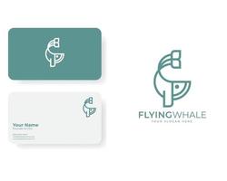 vliegende walvis lijntekeningen logo met sjabloon voor visitekaartjes vector