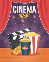 bioscoopavond met popcorn, drinkbeker en klepelbordillustratie vector