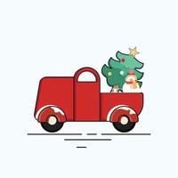 rode auto en kerstboom vectorkaart vector