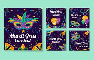 kleurrijke mardi gras carnaval social media posts vector